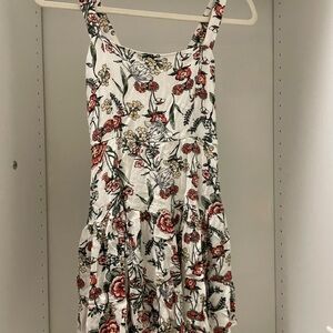 Floral Tiered Sundress - White with Red & Green Floral Print